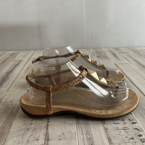 Vionic Nala Gold Accent Faux Cork Ankle Strap Ortho Heel Sandals - Picture 3 of 9